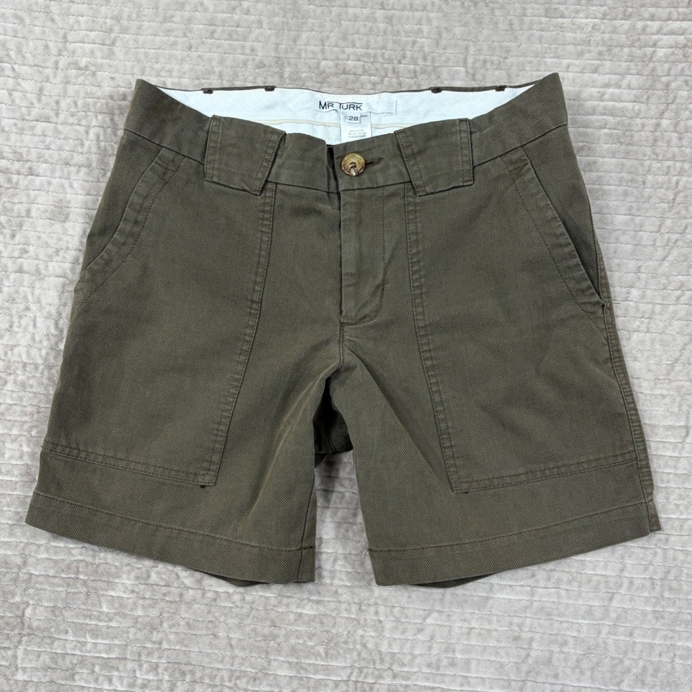 Mr Turk Olive Green Textured Cotton Blend Shorts Size 28 M136340 Made in USA
